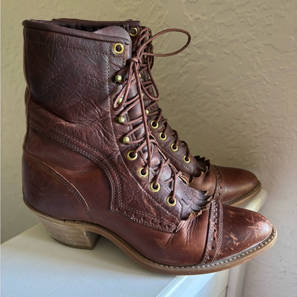 Vintage Capezio Kiltie 2 toned Brown Leather Boots Women’s 7.5 Riding Western - Picture 3 of 9